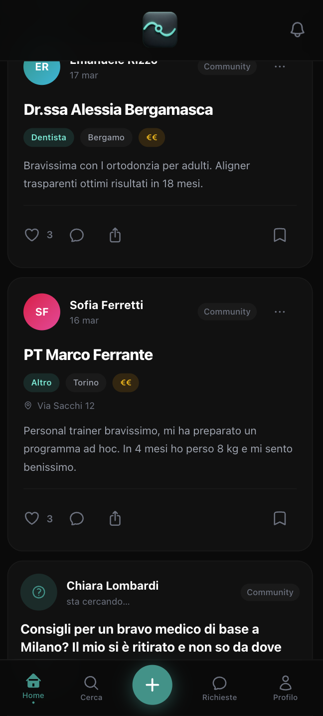 Schermata Home di Filo con raccomandazioni